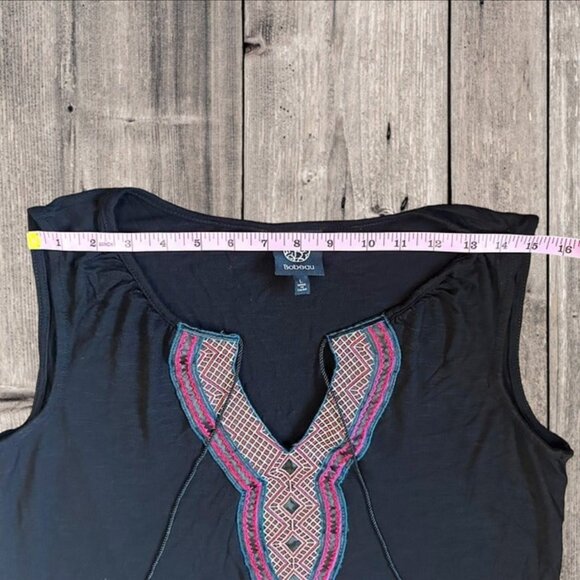 Bobeau Black Sleeveless Tank Top Tunic with Embroidered Design & Tassels Size L - Picture 9 of 11